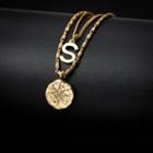 Layered Rhinestone Lettering Pendant Necklace 1 Pc - Gold - One Size
