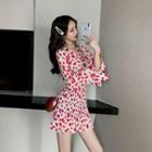 Long-sleeve Heart Patterned Mini Dress