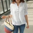 Half-placket Tab-sleeve Plaid Shirt