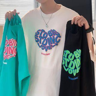 Heart Lettering Print Oversized Short Sleeve T-shirt