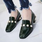 Faux Pearl Square Toe Patent Loafers