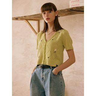 Flower Perforated Cardigan Green - One Size