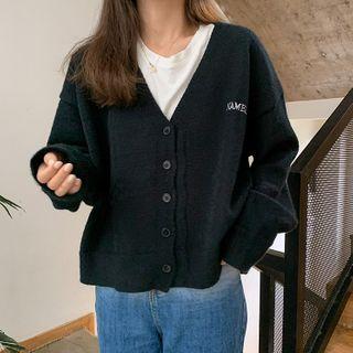 Buttoned Lettering Embroidered Cardigan