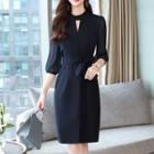 3/4-sleeve Cut-out Sheath Dress