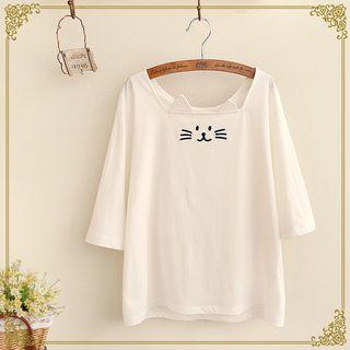 Cat Elbow-sleeve T-shirt