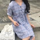 Plaid Short-sleeve V-neck Dress