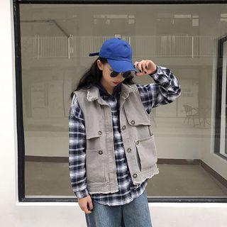 Hooded Plaid Shirt / Pocketed Buttoned Jacket