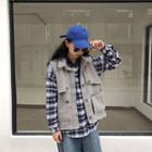 Hooded Plaid Shirt / Pocketed Buttoned Jacket