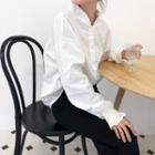 Long Sleeve Ruffle Trim Shirt White - One Size