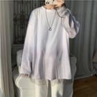 Long-sleeve Plain Sheer Panel T-shirt