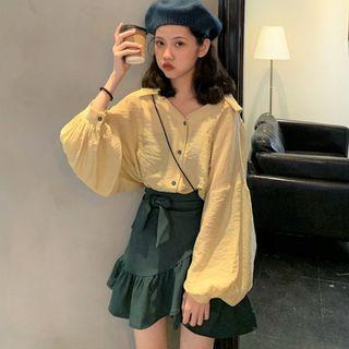 Puff-sleeve Shirt / Mini Skirt