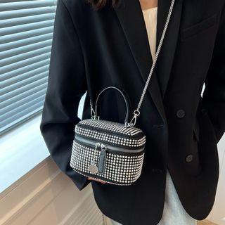 Faux Leather Rhinestone Crossbody Bag Silver - One Size