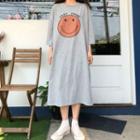 Smiley Face Print Elbow-sleeve T-shirt Dress