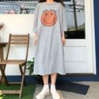 Smiley Face Print Elbow-sleeve T-shirt Dress