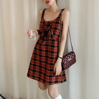 Plaid Spaghetti Strap A-line Dress Plaid - One Size