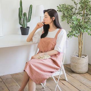 Linen Blend Boxy Midi Overall Dress