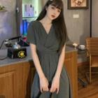 Short-sleeve V-neck Cross Dress