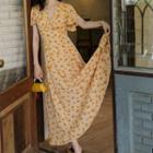 Floral Short-sleeve V-neck Maxi A-line Dress