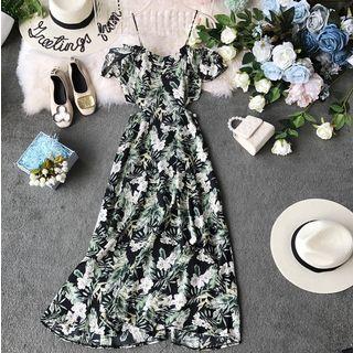 Cut-out Waist Off-shoulder Floral Print Dress
