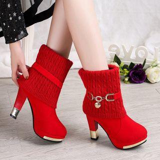 Platform High-heel Knit Mid-calf Boots