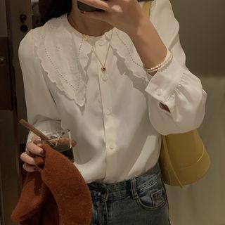 Eyelet Collar Long-sleeve Blouse
