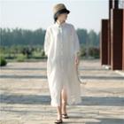 Long-sleeve Midi A-line Linen Blend Shirtdress