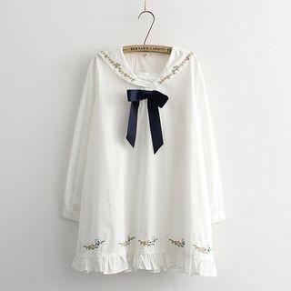 Embroidered Ruffled A-line Dress