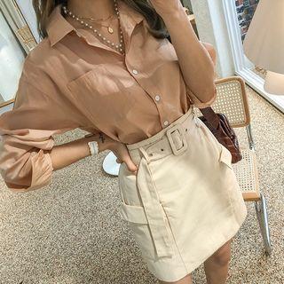 Set: Dip-back Shirt + Belted Miniskirt