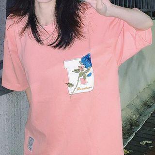Short Sleeve Rose Letter Embroidered T-shirt