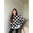 Mock Two-piece Checkerboard Fleece Sweatshirt Check - Black & White - One Size
