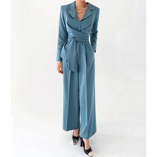 Notch-collar Monotone Jumpsuit