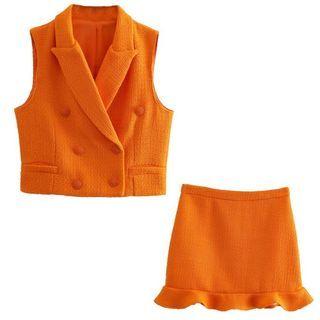 Cropped Vest / Ruffle Hem Mini A-line Skirt / Set