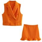 Cropped Vest / Ruffle Hem Mini A-line Skirt / Set