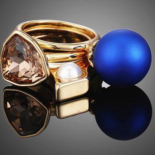 3-in-1 Rhinestone Faux Pearl Ring
