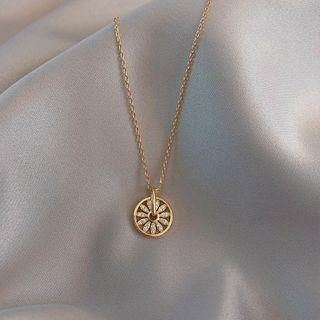Rhinestone Necklace Snowflake - Gold - One Size