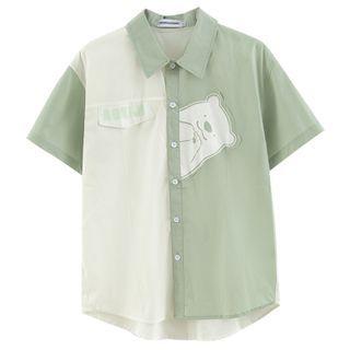 Short-sleeve Bear Patched Shirt