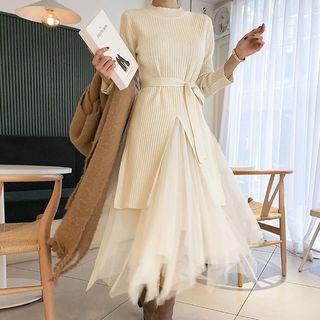 Set: Knit Dress With Sash + Hanky Tulle Skirt