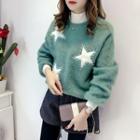 Mock-neck Beaded Furry Pullover