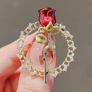 Rose Glaze Rhinestone Brooch Ly1381 - Gold - One Size