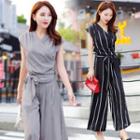 Set: Tie Waist Wrap Tank Top + Wide Leg Pants