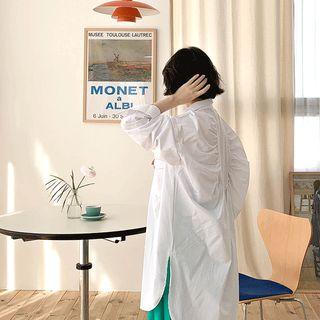 Dual-pocket Shirred Long Shirt