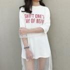 Fishnet Mock-neck Long-sleeve T-shirt Dress