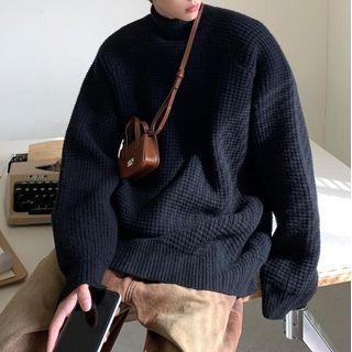 Turtleneck Waffle Pattern Sweater