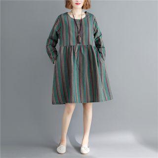 Long-sleeve Crewneck Striped Dress