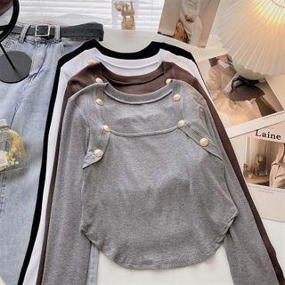 Long-sleeve Square-neck Slim-fit Top