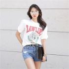 Short-sleeve Knotted-detail Printed T-shirt