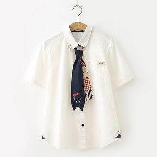 Set: Short-sleeve Shirt + Embroidered Tie