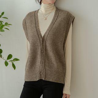 Sleeveless V-neck Ribbed Cardigan