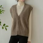 Sleeveless V-neck Ribbed Cardigan