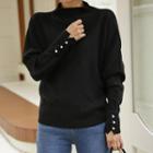 Faux-pearl Cuff Knit Top